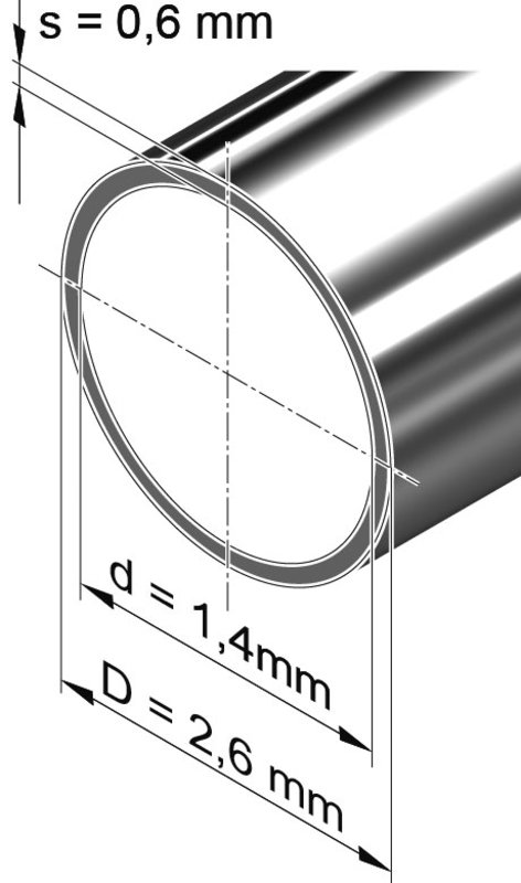 Edelstahlrohr, rund<br>2,6 mm x 0,6 mm, 1.4301 (V2A)