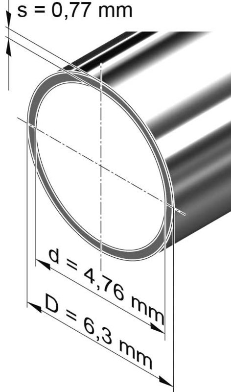 Edelstahlrohr dünnwandig, rund <br>6,3 mm x 0,77 mm, 1.4301 (V2A)