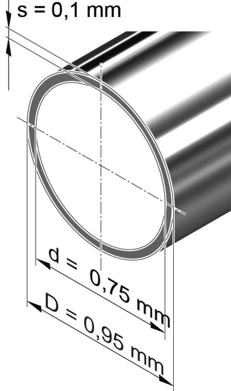 Edelstahlrohr dünnwandig, rund<br>0,95 mm x 0,10 mm, 1.4301 (V2A)