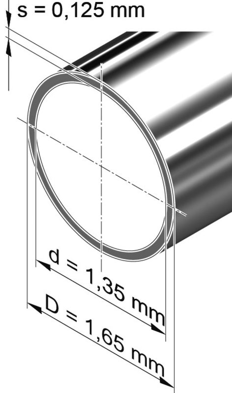 Edelstahlrohr, rund<br>1,65 mm x 0,125 mm, 1.4301 (V2A)