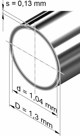 Edelstahlrohr dünnwandig, rund<br>1,3 mm x 0,13 mm, 1.4404 (V4A)